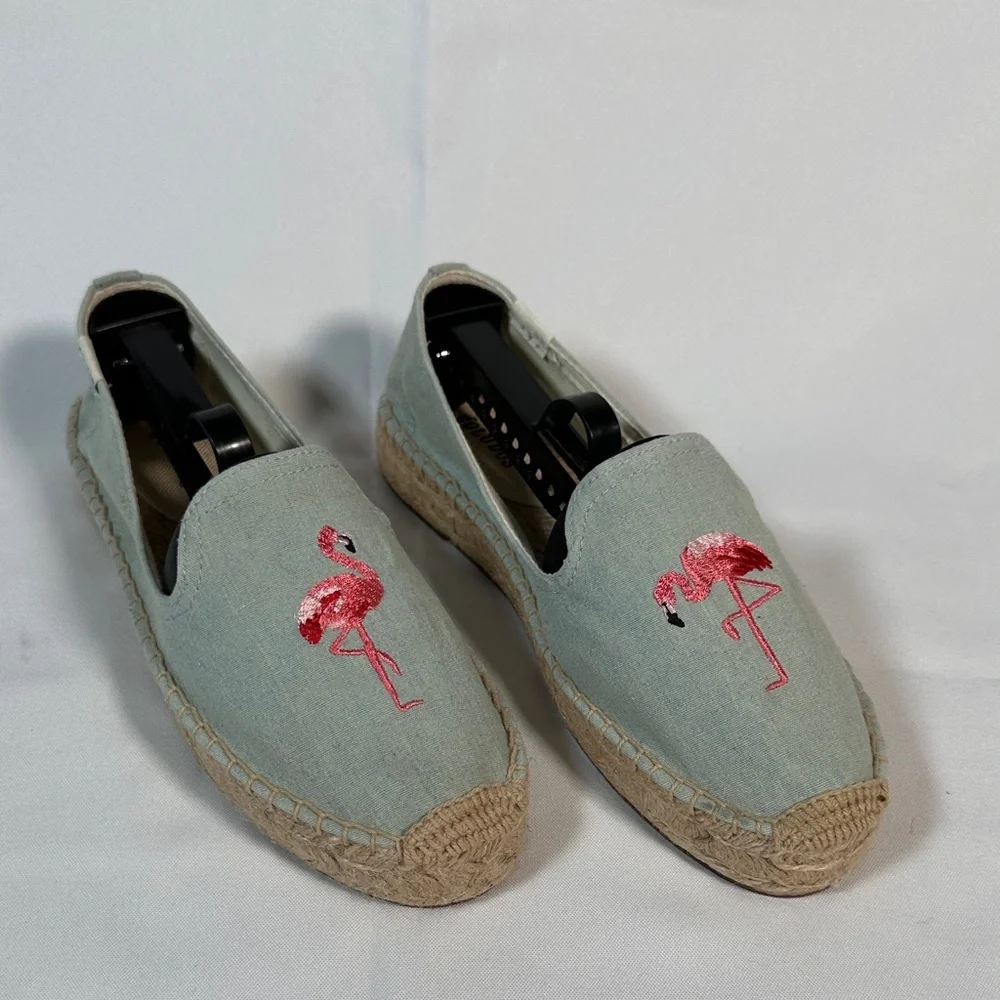 Anthropologie Soludos Espadrilles Canvas Loafers Blue Flamingo Slipper Size 7